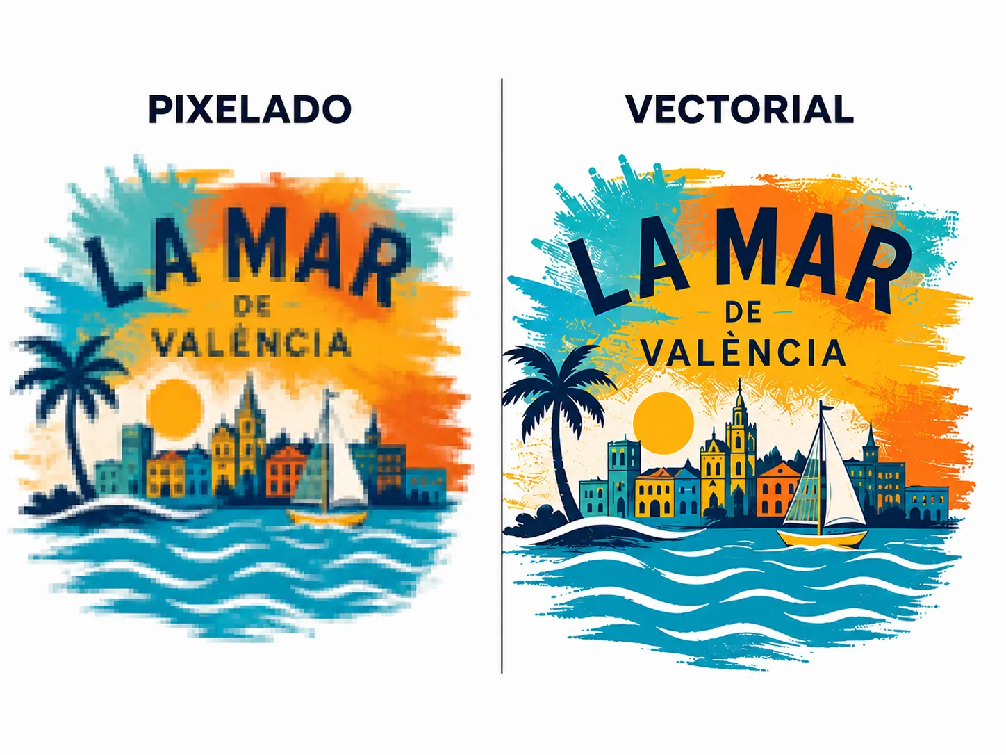 Comparación logo pixelado vs vectorial para estampación textil