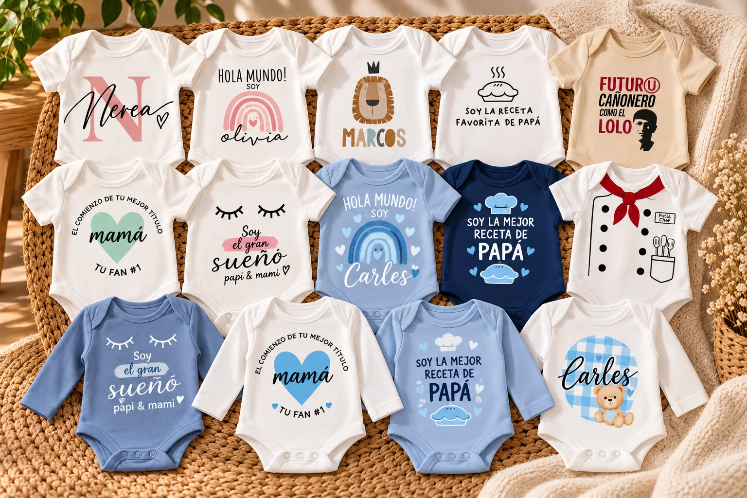 Bodies de bebé personalizados con nombres, frases y dibujos
